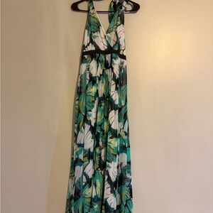 NWT New York & Company Teal, White & Black Floral Halter Maxi Dress. Paid $90
